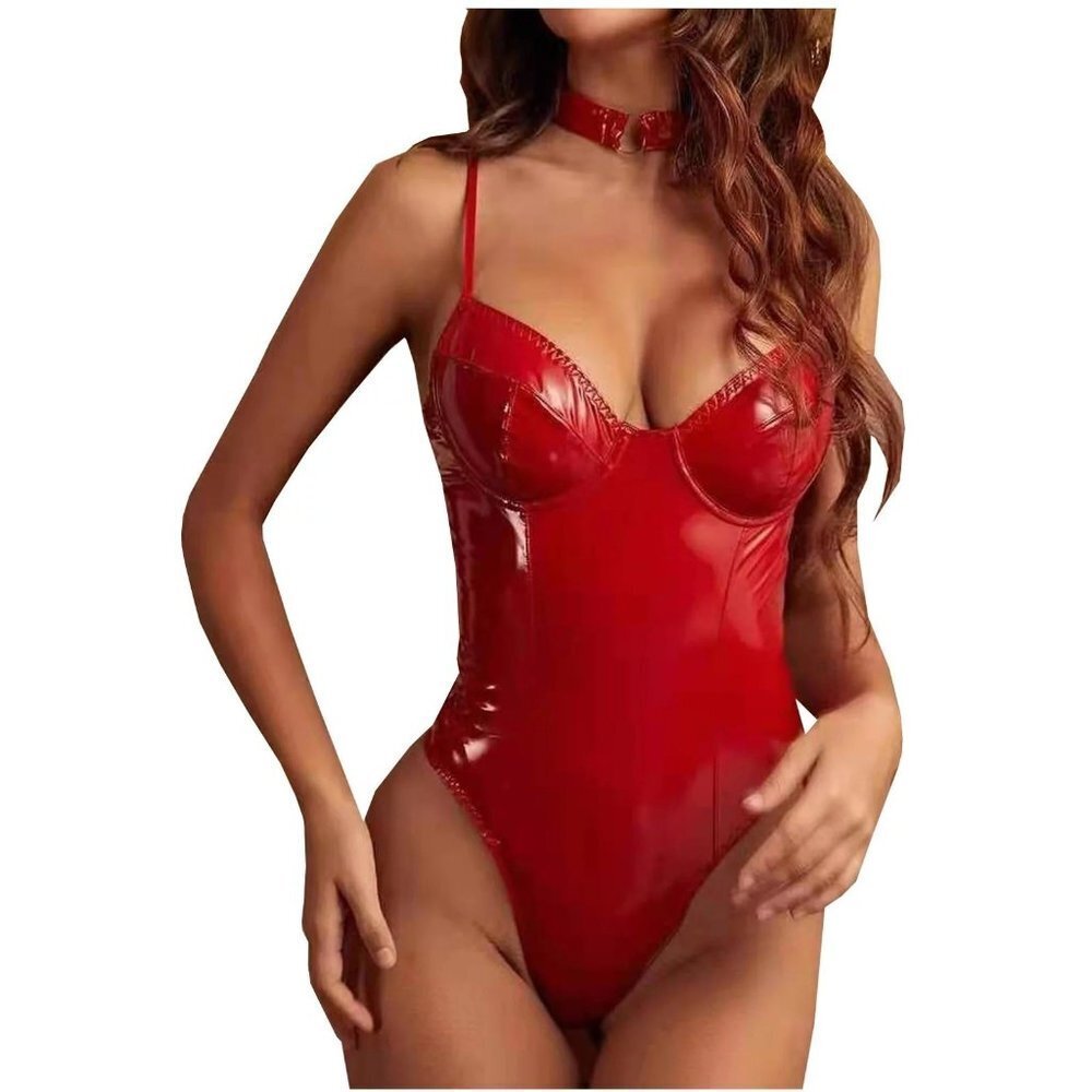NEW SHEIN PU Underwire Teddy Bodysuit With Choker Size‎ M